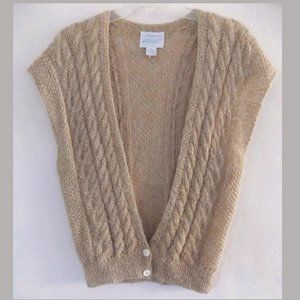 Long sweater vest M Golden brown V-neck Mohair blend Cable knit Sleeveless